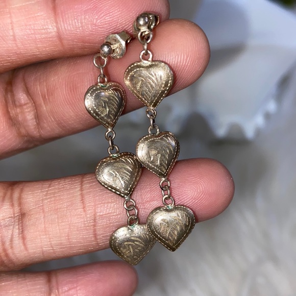 Sterling Silver Dangling Heart Earrings - Picture 7 of 17